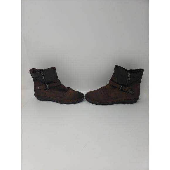 Tara M TMB1016 Brown Leather Buckle Side Zip Flat Low Boots Women's US 7.5 - Picture 3 of 8